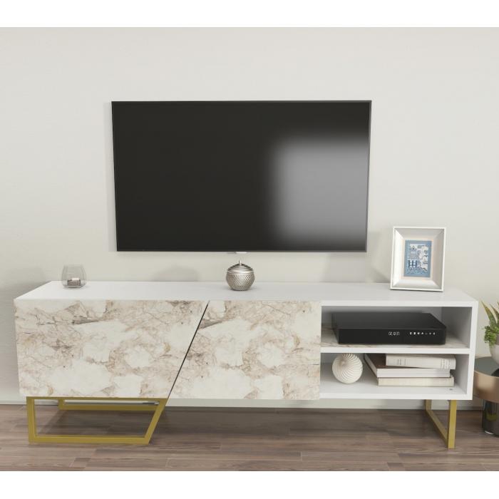 Mueble de tv marcus, biiaminado mármol blanco, 150 cms.