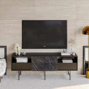 Mueble de tv simon, biiaminado mármol negro, 180 cms.