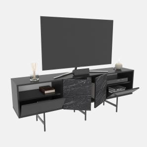 Mueble de tv simon, biiaminado mármol negro, 180 cms.