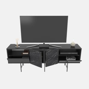 Mueble de tv simon, biiaminado mármol negro, 180 cms.