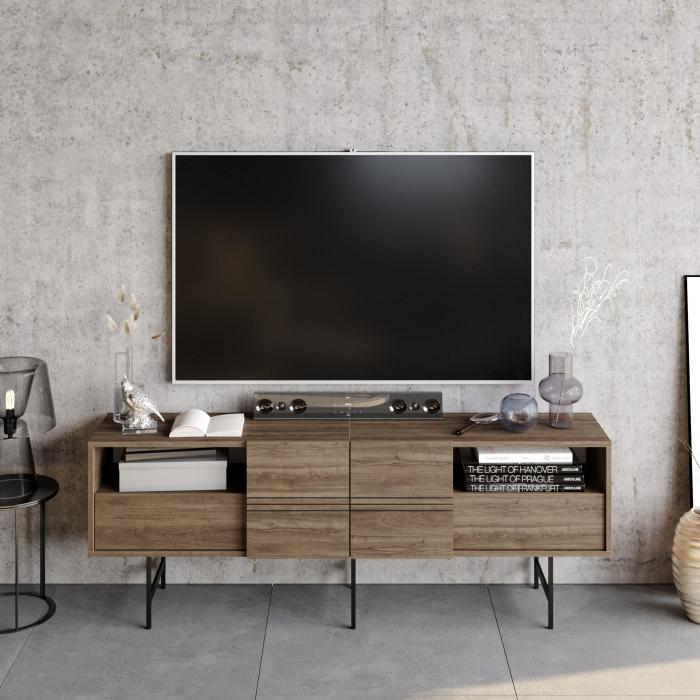 Mueble de tv simon, biiaminado nogal, 180 cms.