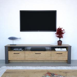 Mueble de tv philippa, biiaminado roble con gris oscuro, 180 cms.