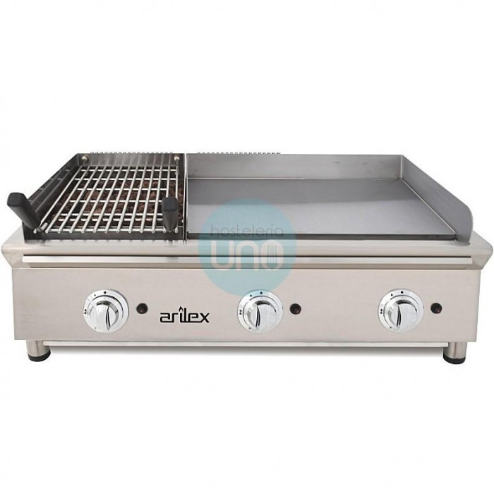 Plancha Frytop a Gas 65 cm Acero Rectificado + Barbacoa Piedra Volcánica a Gas 35 cm, Arilex AR100FRYGRB