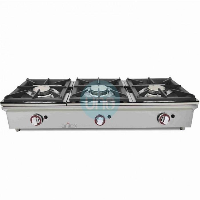 Cocina a Gas 120 cm Ancho, 3 Fuegos, Sobremesa, Fondo 45 cm, Arilex AR120CG