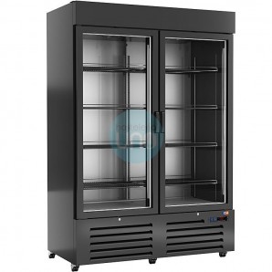 Armario Congelador Expositor Negro, 2 Puertas, 1000 Litros, Fondo 73 cm, Ruedas, Ventilado, ACCH952V