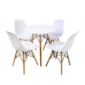 Mesa star, base madera, tapa blanca, 80 cms de diámetro