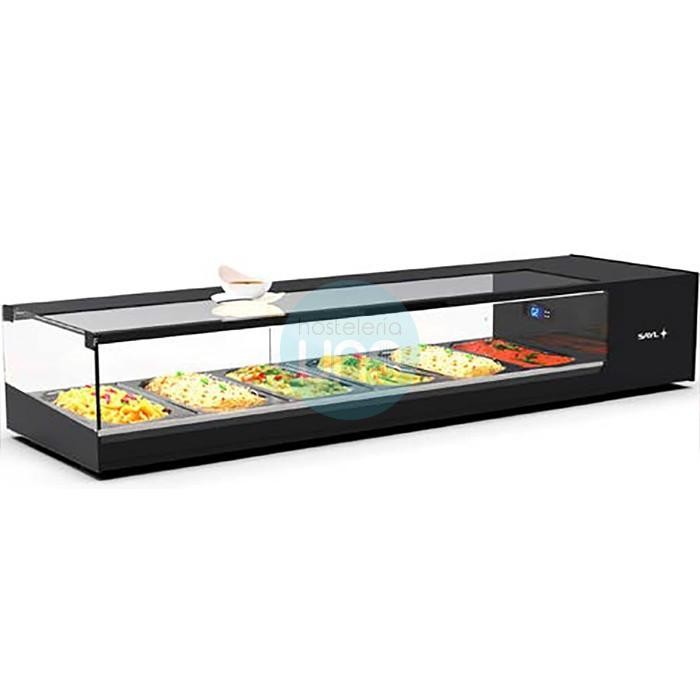 Vitrina Refrigerada para Tapas, 1,3 Metros, 6 Cubetas, Puertas Correderas, Cristal Recto, SAYL