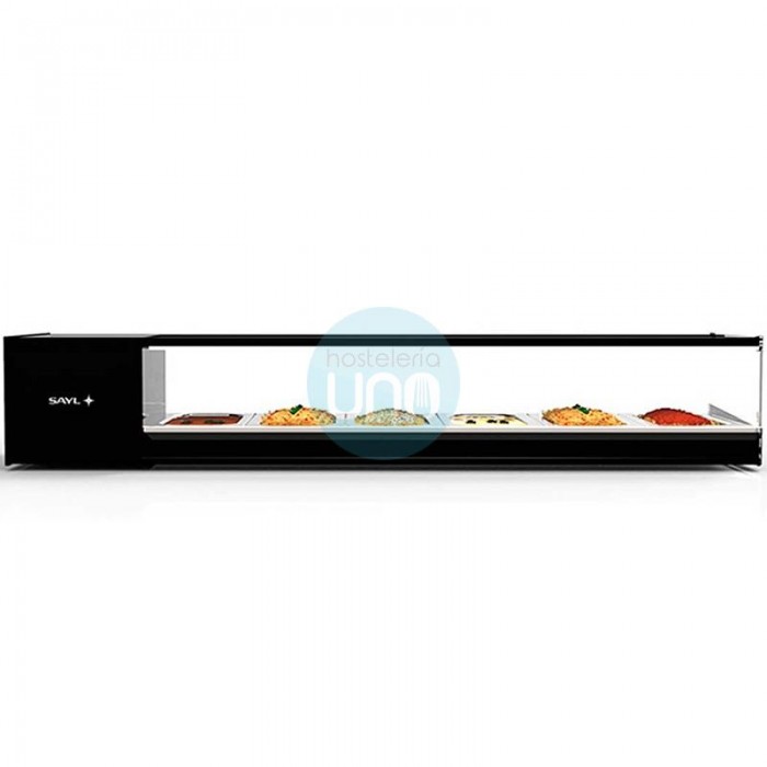 Vitrina Refrigerada para Tapas, 1,3 Metros, 6 Cubetas, Motor Izquierda, Puertas, Cristal Recto, SAYL