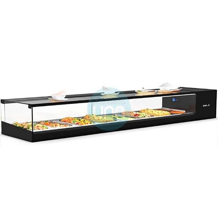 Vitrina Refrigerada para Tapas, 1,7 Metros, 8 Cubetas, Puertas Correderas, Cristal Recto, SAYL