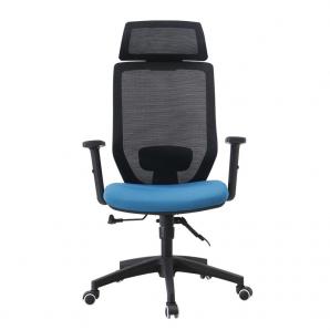 Sillón de oficina clayton, negro, malla negra, tejido azul claro