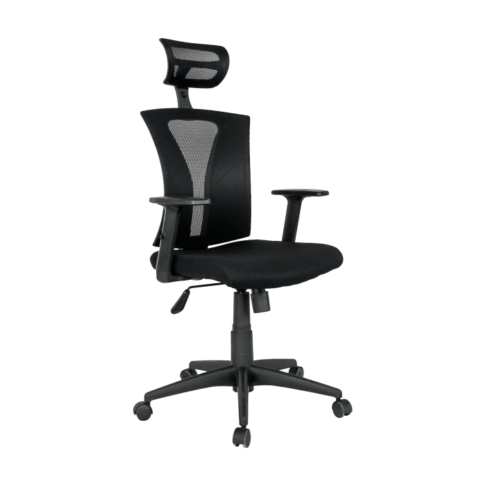 Sillón de oficina prage, ergonómico, basculante, malla negra, asiento tejido negro