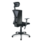 Sillón de oficina prage, ergonómico, basculante, malla negra, asiento tejido negro