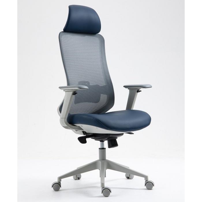 Sillón de oficina aranjuez, alto, gris, ergonómico, multifunción, malla y asiento azul