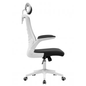 Sillón de oficina lauro, alto, blanco, malla gris, asiento negro