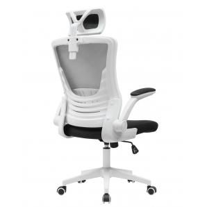 Sillón de oficina lauro, alto, blanco, malla gris, asiento negro