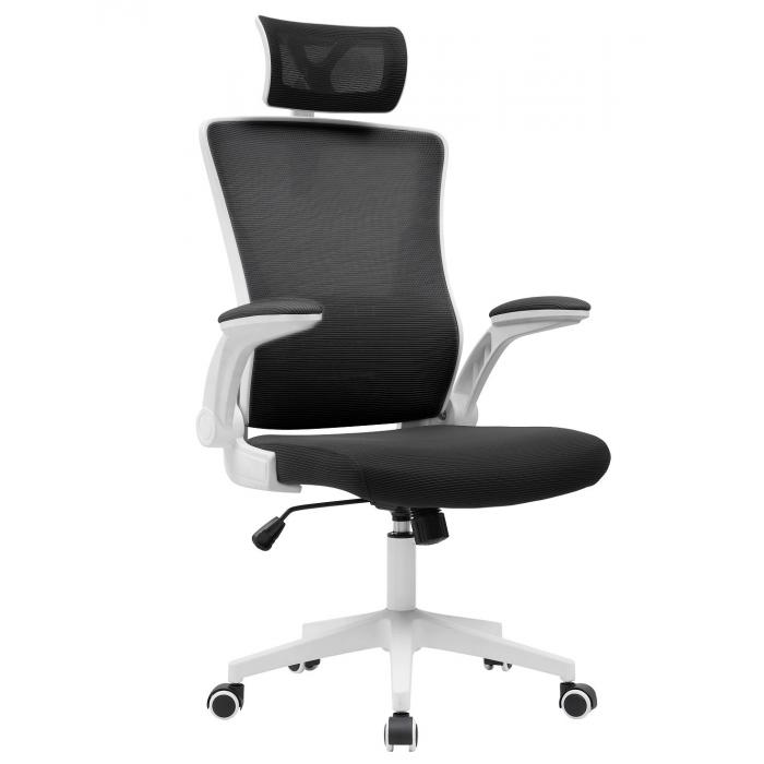 Sillón de oficina lauro, alto, blanco, malla y asiento negro