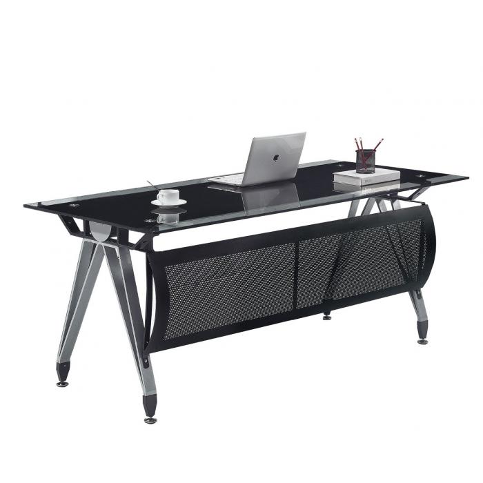 Mesa de oficina basilea, vidrio templado negro, 180 x 85 cms