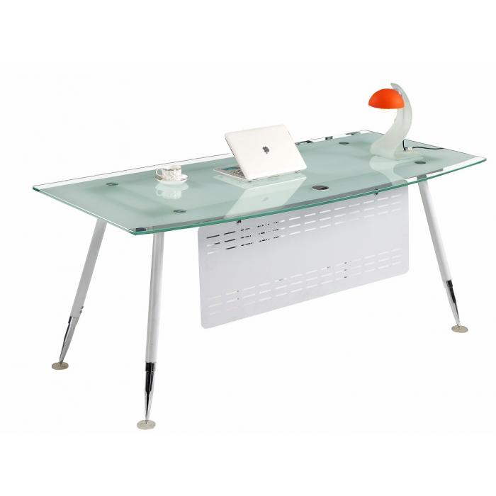 Mesa de oficina acre, vidrio templado blanco, 180 x 85 cms