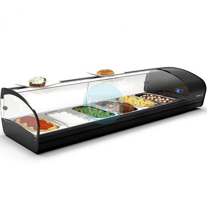 Vitrina Refrigerada para Tapas, 8 Cubetas, 1,7 Metros, Cristal Curvado Abatible, SAYL 1PSK8