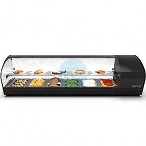 Vitrina Refrigerada para Tapas, 6 Cubetas, 1,3 Metros, 2 Pisos, Cristal Curvado Abatible, SAYL