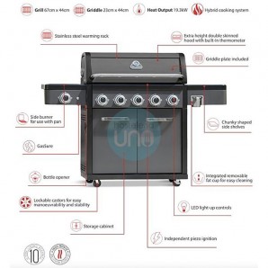 Barbacoa Híbrida Gas Carbón, 5 Quemadores, Negra, con Carro, Grillstream Legacy