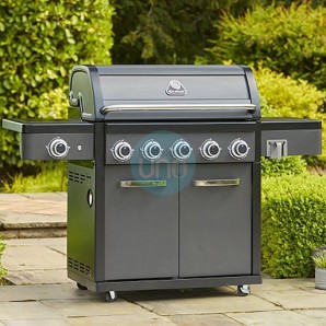 Barbacoa Híbrida Gas Carbón, 5 Quemadores, Negra, con Carro, Grillstream Legacy