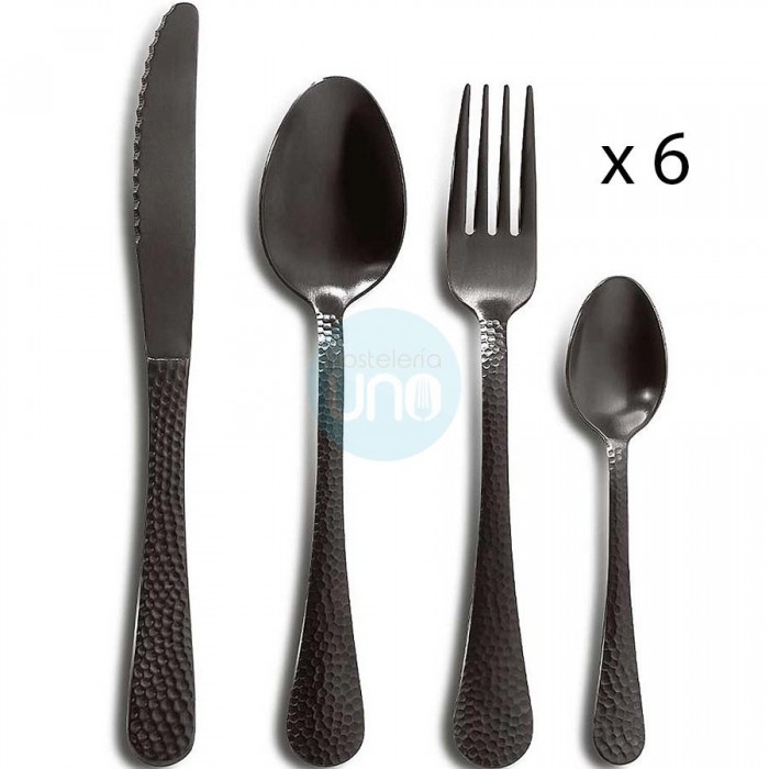 24 piezas en Negro: 6 Tenedores Mesa + 6 Cucharas Mesa + 6 Cuchillos Mesa + 6 Cucharas Café - Comas Luna Black