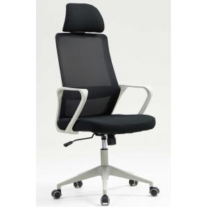 Sillón de oficina mario, alto, gris, malla y asiento negro