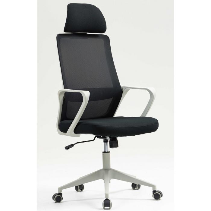 Sillón de oficina mario, alto, gris, malla y asiento negro