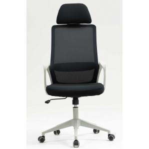Sillón de oficina mario, alto, gris, malla y asiento negro