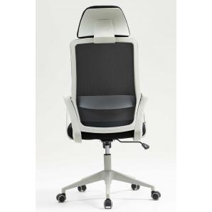 Sillón de oficina mario, alto, gris, malla y asiento negro