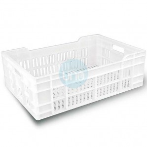 Caja Alimentaria Rejada Apilable 60x40 cm, Polipropileno Blanco, 35 Litros, Fricosmos