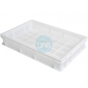 Caja Alimentaria Perforada Apilable 60x40 cm, Polietileno Blanco, Masa Pizza, 20 Litros, Fricosmos