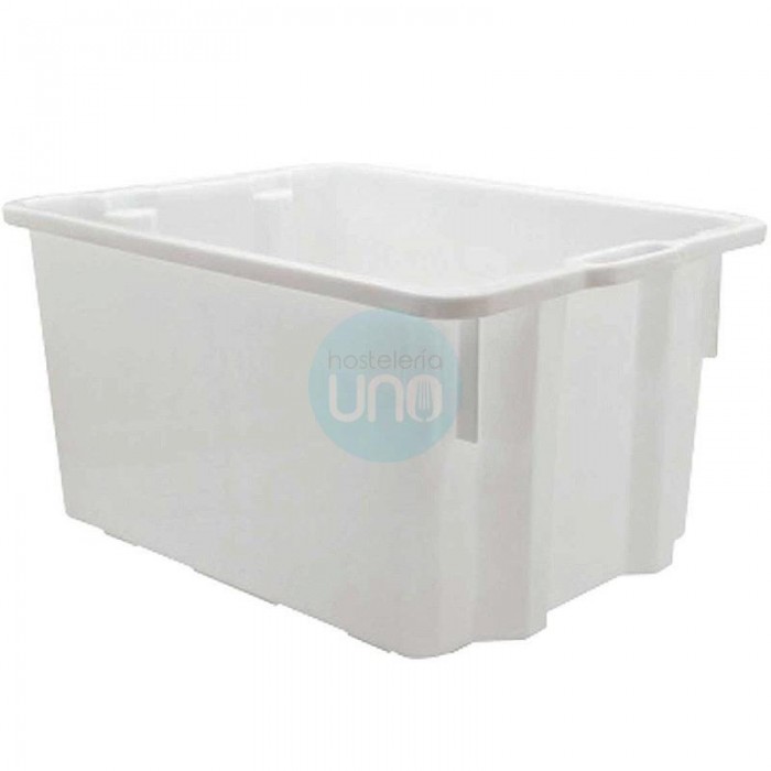 Caja Lisa Apilable 63x44 cm, Polietileno Blanco, Multiusos, 65 Litros, Fricosmos