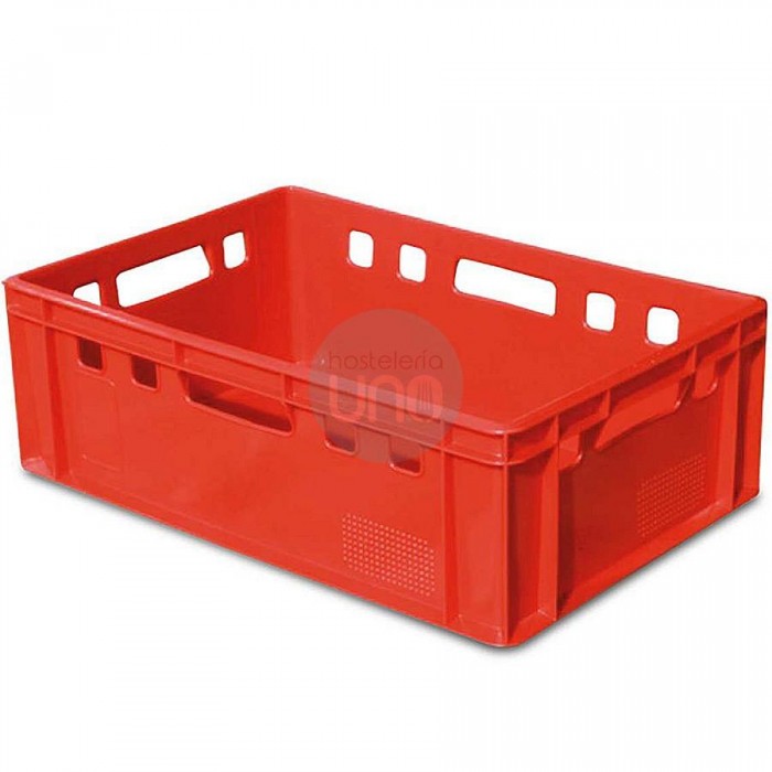 Caja Lisa Apilable 60x40 cm para Carne, Polietileno Rojo, 40 Litros, Fricosmos