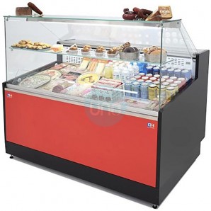 Vitrina Expositora Refrigerada Roja y Negra, 1,5 Metros Ancho, Fondo 97,3 cm, Frío Estático, CHVRE150R