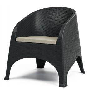 4 Sillones surf, apilable, polipropileno marrón chocolate, cojín beige - 4 unidades