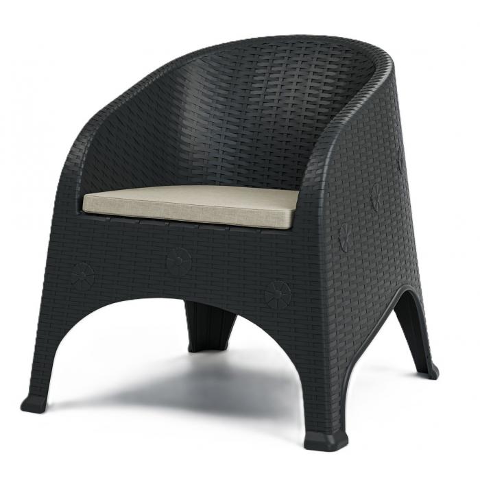 4 Sillones surf, apilable, polipropileno marrón chocolate, cojín beige - 4 unidades