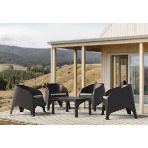 4 Sillones surf, apilable, polipropileno marrón chocolate, cojín beige - 4 unidades
