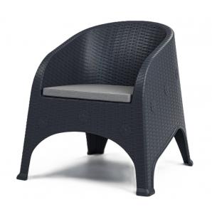 4 Sillones surf, apilable, polipropileno antracita, cojín gris - 4 unidades
