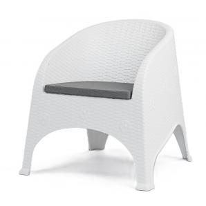 4 Sillones surf, apilable, polipropileno blanco, cojín gris - 4 unidades