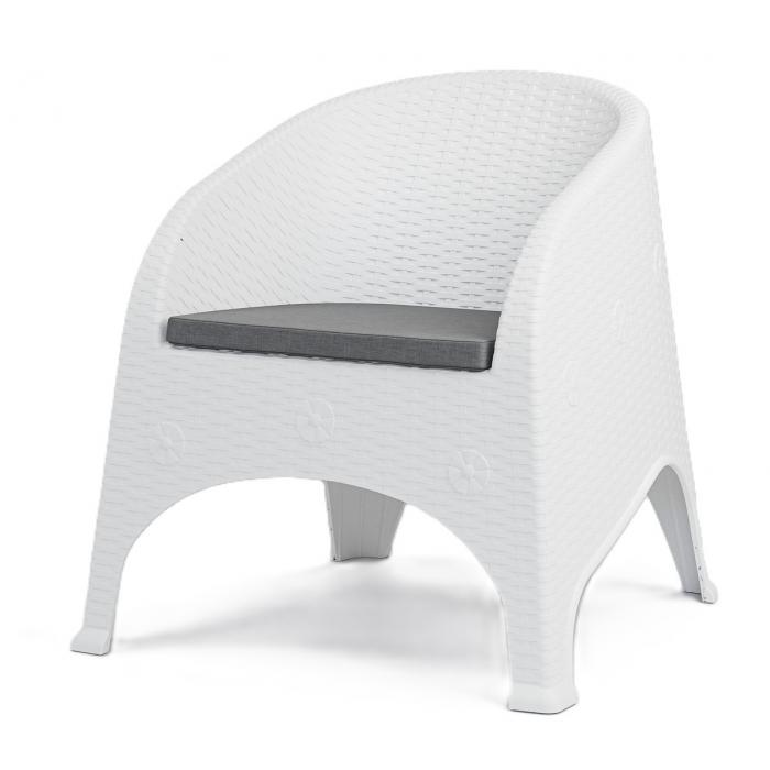4 Sillones surf, apilable, polipropileno blanco, cojín gris - 4 unidades