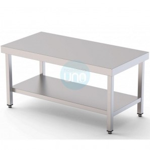 Mesa Central Baja con Ruedas, 70 cm Ancho, 1 Estante, Fondo 60 cm, Alto 60 cm, Acero inoxidable, CH7060MBR