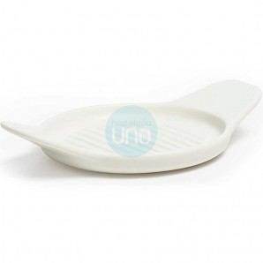 12 Mini Parrillas Platos Llanos con Asas, Ø 9 cm, Porcelana Blanca, Altura 2 cm, Comas - 12 unidades
