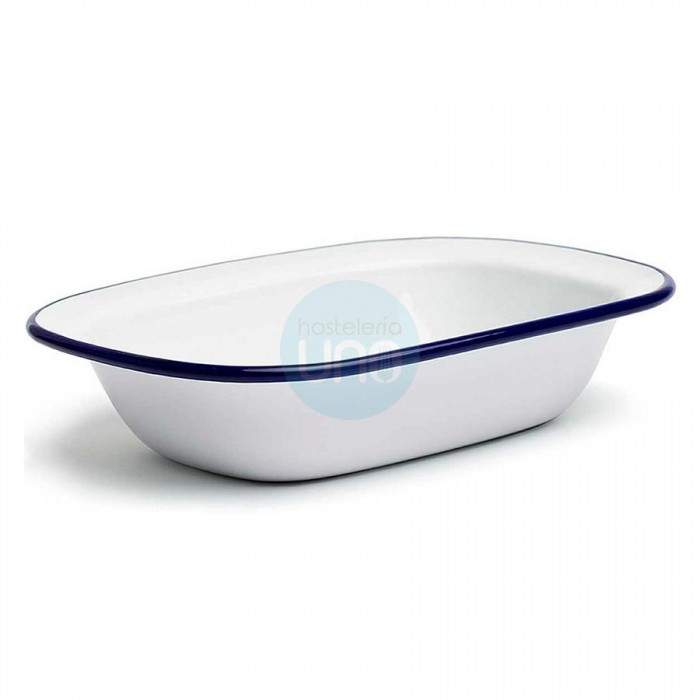Cuenco Bol Rectangular 18x13x3,5 cm, Hierro Esmaltado Blanco con Borde Azul, Comas Cuenco Bol Rectangular 18x13x3,5 cm, Hierro Esmaltado Blanco con Borde Azul, Comas