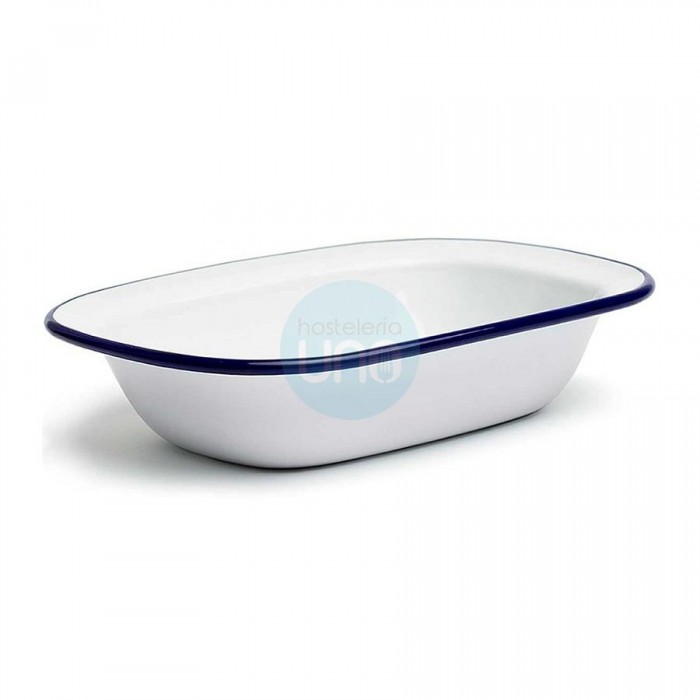 Cuenco Bol Rectangular Pequeño 16x12x3 cm, Hierro Esmaltado Blanco con Borde Azul, Comas Cuenco Bol Rectangular Pequeño 16x12x3 cm, Hierro Esmaltado Blanco con Borde Azul, Comas