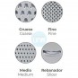 Rallador 4 Caras: Gruso, Fino, Medio, Rebanador. Altura 21 cm, Acero inoxidable, Comas