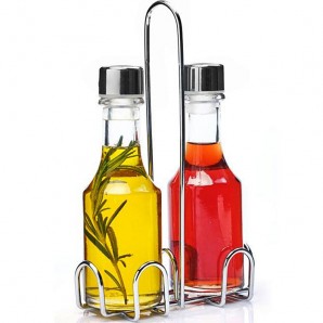 24 Packs Aceitera Vinagrera, Cristal con Tapa en Acero inoxidable, Comas - 24 unidades