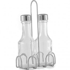 24 Packs Aceitera Vinagrera, Cristal con Tapa en Acero inoxidable, Comas - 24 unidades