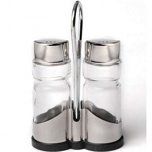 12 Packs Salero Pimentero, Cristal con Tapa en Acero inoxidable, Comas - 12 unidades